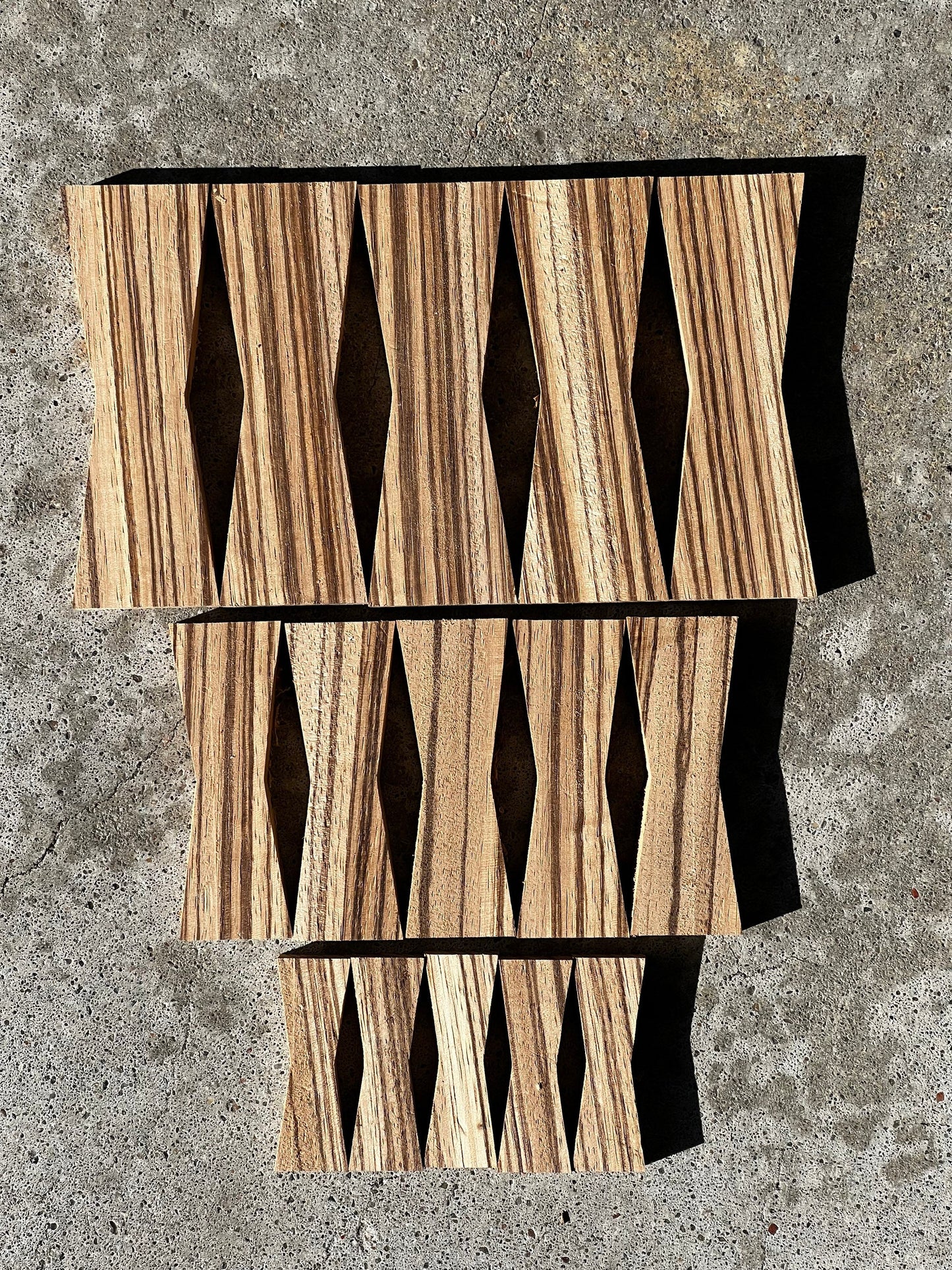 15 Pack Zebrawood Bow tie Inlays - (5 large, 5 medium, 5 mini)