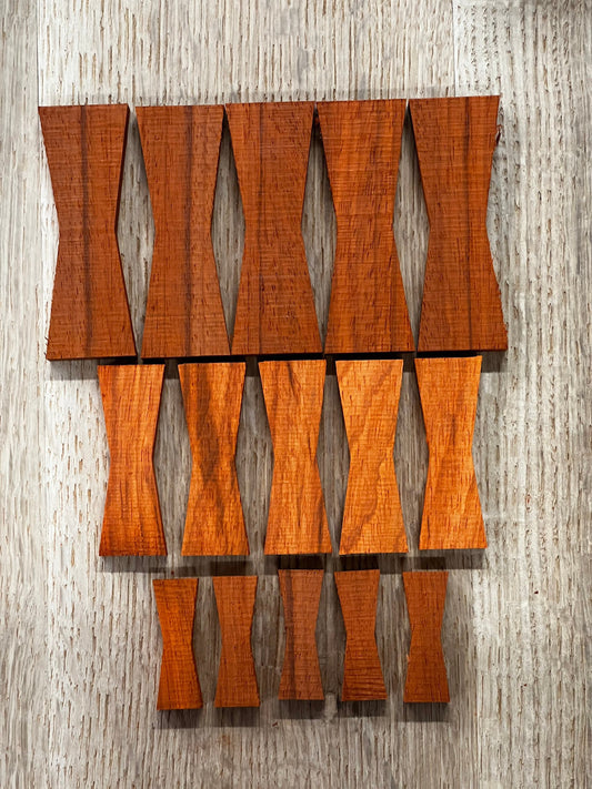 15 Pack Padauk Wood Bow Tie Inlays (5 large, 5 medium, 5 mini)