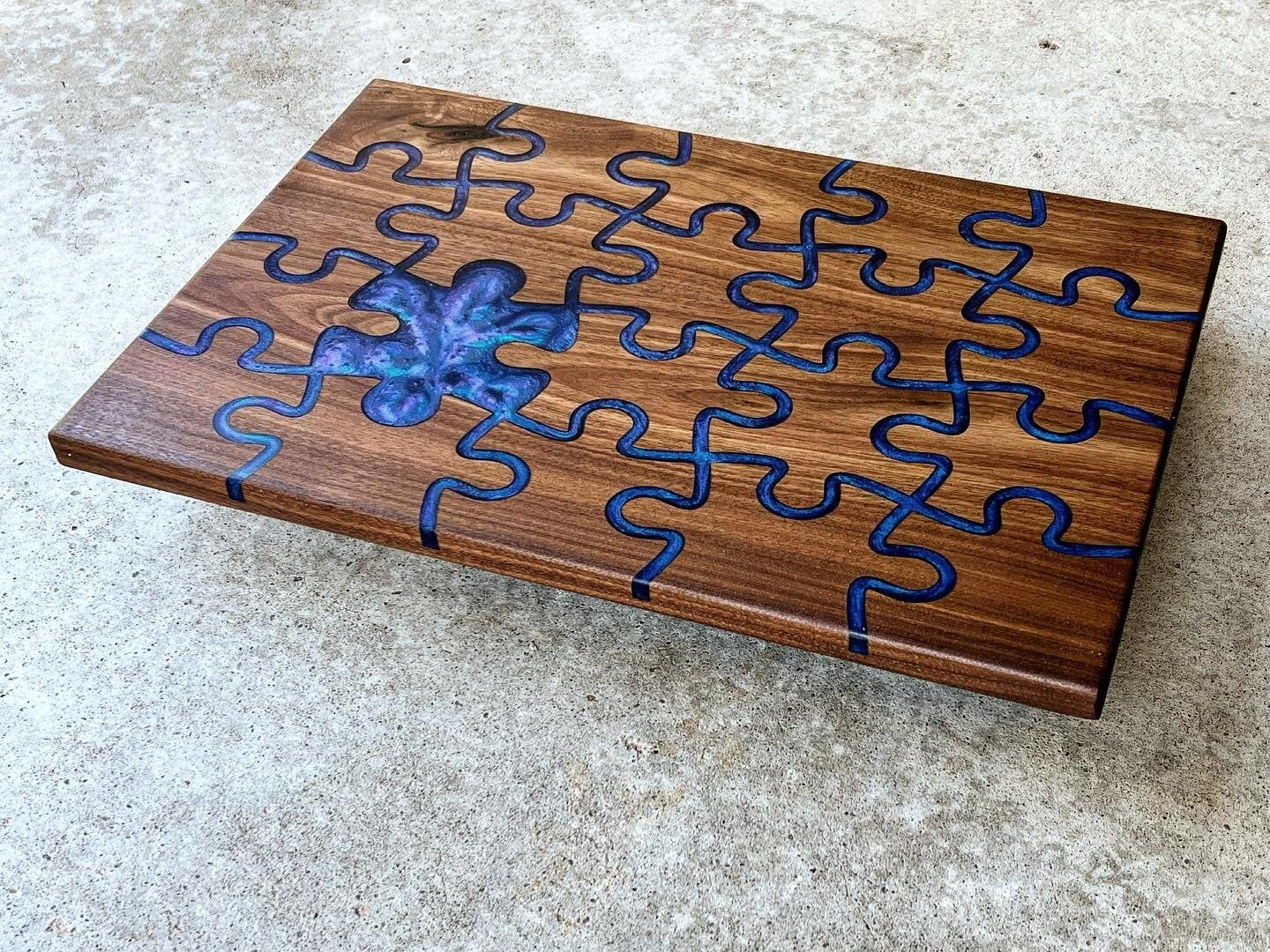 Decorative Puzzle Piece Walnut Serving Board